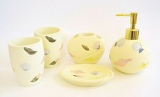NEW 5 PC BEACH THEME SET IVORY RESIN TUMBLERS+SOAP DISPENSER+DISH+TOOTHBRUSH+BOX