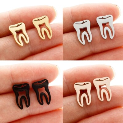 2 Pairs Tooth Teeth Dentist Earrings Surgical Stainless Steel Jewelry