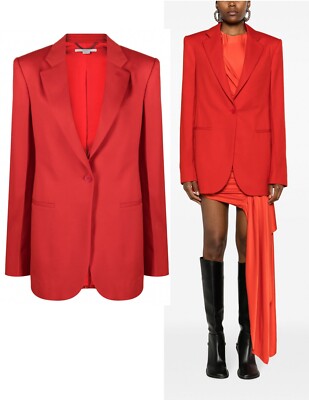 STELLA MCCARTNEY 2023 Red Wool Single Breasted Notch Lapel Blazer 42 US 8 NEW