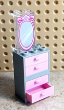 LEGO Cómoda Mueble ESPEJO GRATIS 4 Cajones Rosa Verticales GRIS Niño Niña Garaje