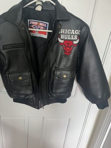 Big Chicago Bulls 1992 Jump Ball Club Faux Leather Zip Up Baseball Jacket Youth  - Picture 1 of 6