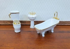 Dollhouse HALF SCALE Bathroom Set Reutter Porcelain Tub Toilet Sink 1:24