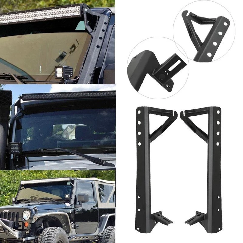 2x Soportes de montaje de parabrisas para Jeep Wrangler JK 2007-2018 52" barra de luz LED Foto 2 de 4