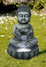 New-22" Sitting Buddha Fountain W/LED Light Outdoor Fountain Resin Garden Decor