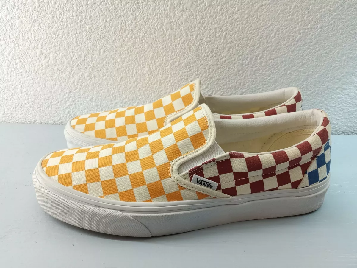 Vans Classic Slip-on checkerboard sneakers in white and yellow