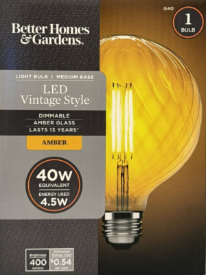 40-Watt Vintage Style Clear Amber Glass G40 LED Globe Light - 5-inch Diameter