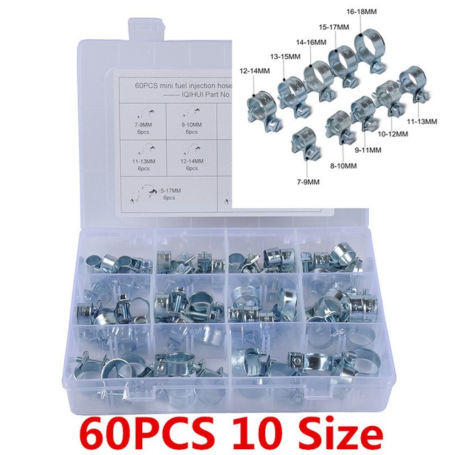 10 Sizes Car Mini Fuel Injection Line Style Hose Clamps Assortment Kits