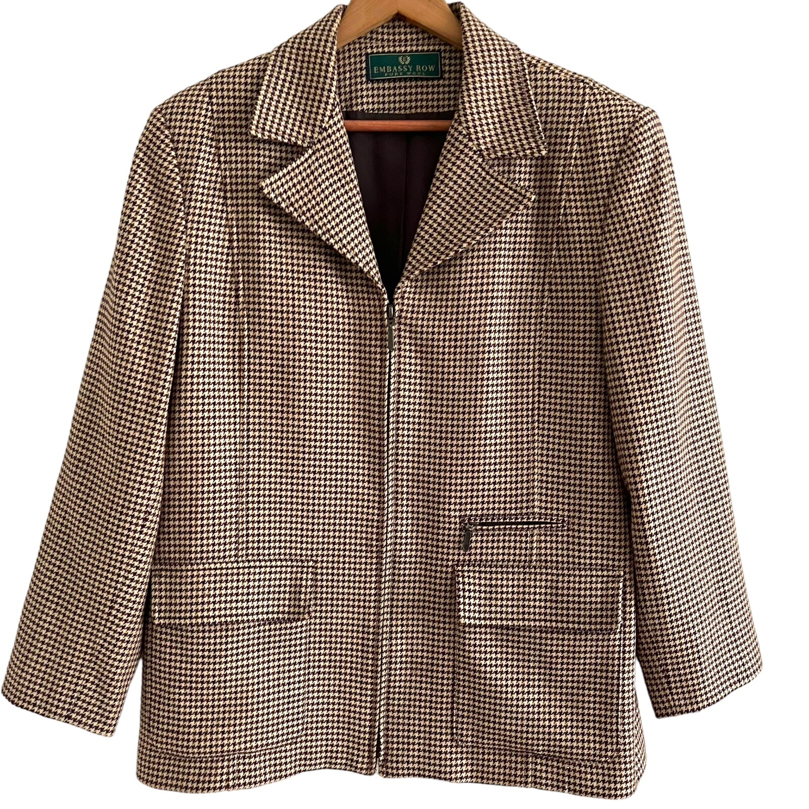 FILA Giacca Embassy Row vintage 100% lana tweed zip pied de poule taglia 12 Academia Oldey