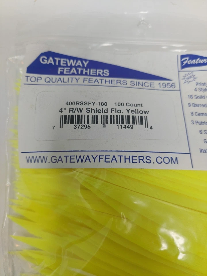 100 Pack Gateway Feathers 4" Right Wing: Shield Fluorescent Yellow 400RSSFY - Image 2 of 3