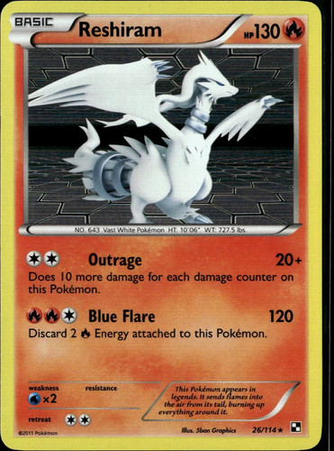 Reshiram 2011 Black & White Holo Rare #26/114