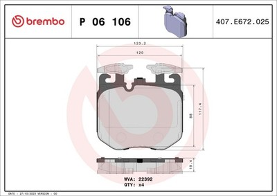 BREMBO Bremsbelagsatz Scheibenbremse PRIME P 06 106 für X5 G07 BMW G05 X7 G30 X6