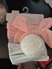 NEW Carter's Just One You Baby Headband Set Of Pink White Popmpom Grey