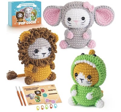 Crochet Kit for Beginners   Grassland Cats Amigurumi Set with Yarn & Tutorial 