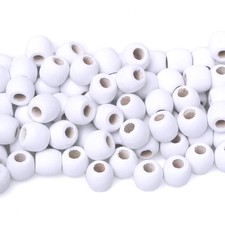 120 11x12mm White Wooden Beads with 5mm Large Hole Barrel Wood 11x12mm,