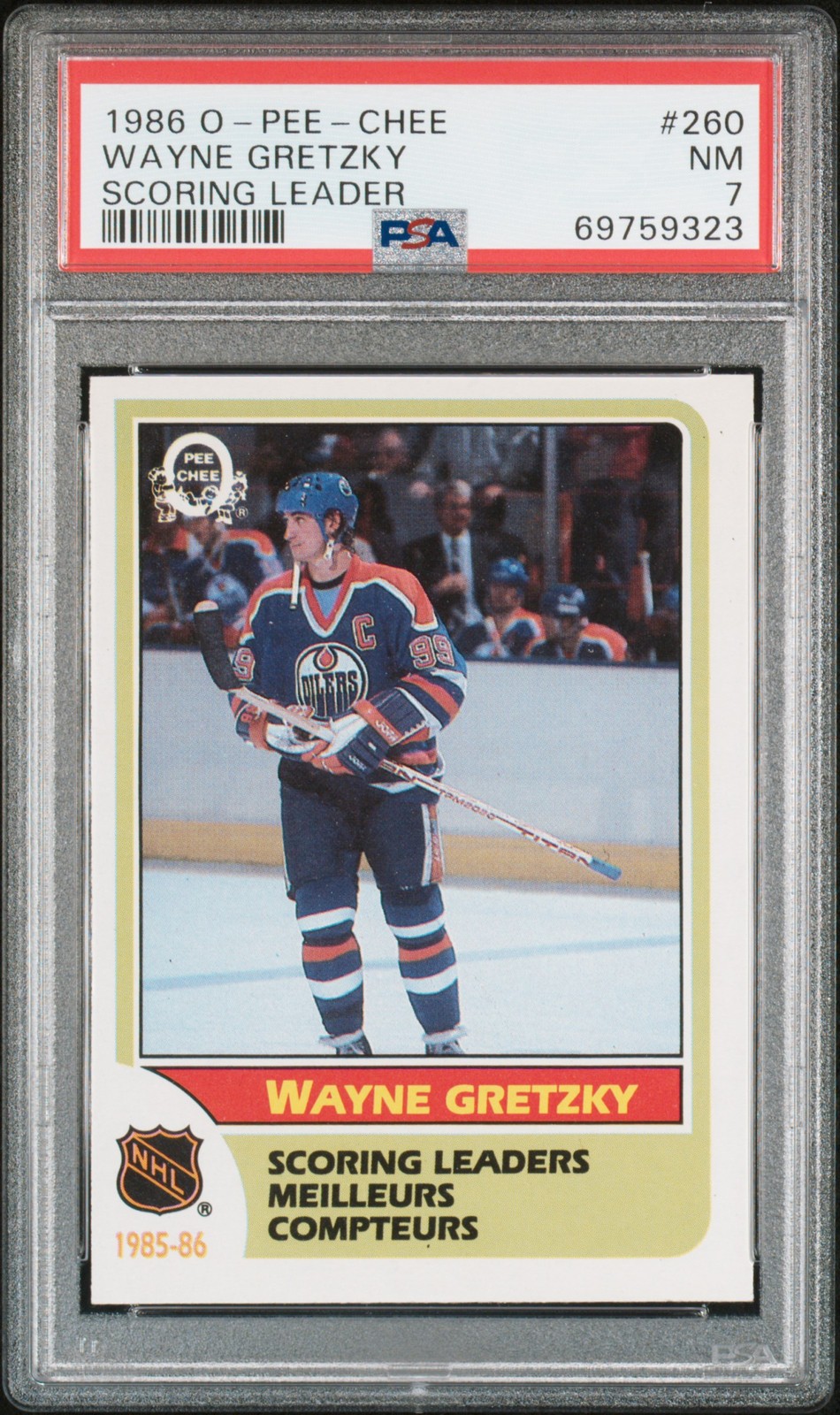 1986 O-Pee-Chee Wayne Gretzky #260 Scoring Leader PSA 7
