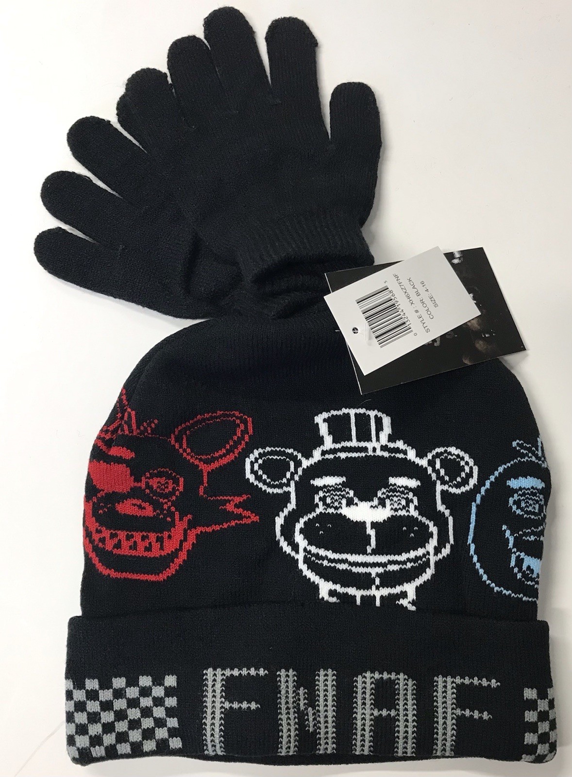 Beanie Cap - Five Nights at Freddy's Line Art Black w/Glove Mitten Hat Set NEW