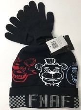 Beanie Cap - Five Nights at Freddy's Line Art Black w/Glove Mitten Hat Set NEW
