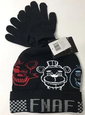 Beanie Cap - Five Nights at Freddy's Line Art Black w/Glove Mitten Hat Set NEW