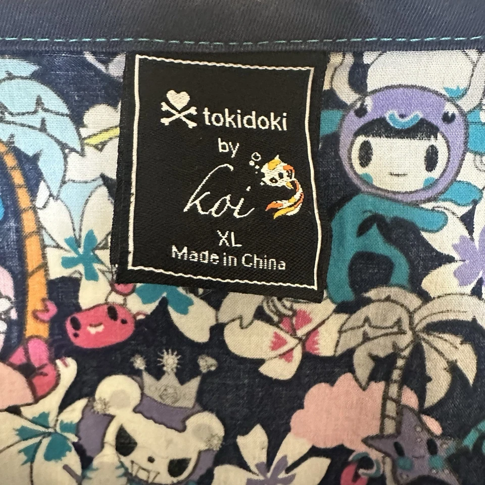 Tokidoki by Koi Scrub Top, Blue Multicolor, Elastic Waist In Back, Women’s XL - Image 4 of 4