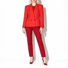 80s Vintage Red Double Breasted Blazer Womens 12 Notch Hem Puff Sleeve Jacket