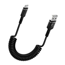 USB to C iPhone 16 Plus Coiled Cord Car Charger i Phone 17 Pro Max Black