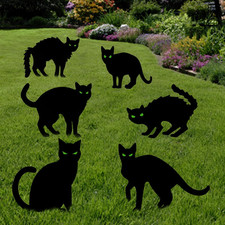 6 Pack Halloween Black Cat Yard Signs with Stakes Scary Silhouette Halloween Dec