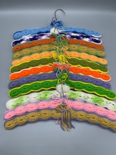 Lot Of 12 Vintage Handmade Crocheted / Knitted Wooden Hangers Multicolor 2