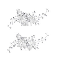 2PCS Bride Wedding Hair Comb Rhinestone Pearl Hair Pieces Pearl Crystal Flowe...