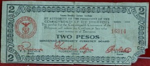 1944 Philippines 2 Pesos Emergency Circulated Note