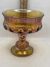 Carnival Iridescent Glass Compote 5" diam. Pedestal Thumb Print Pattern