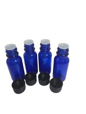 Set of 4-.5oz Cobalt Blue Bottles/W Euro Reducer Caps