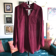 Christopher & Banks size L Burgundy Georgette Button Front Blouse Top NWT