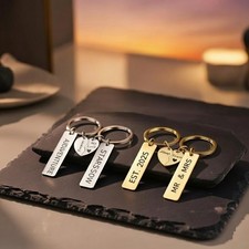 Personalised Stainless Steel Keychain Custom Name Couple Love Key Rings With Box