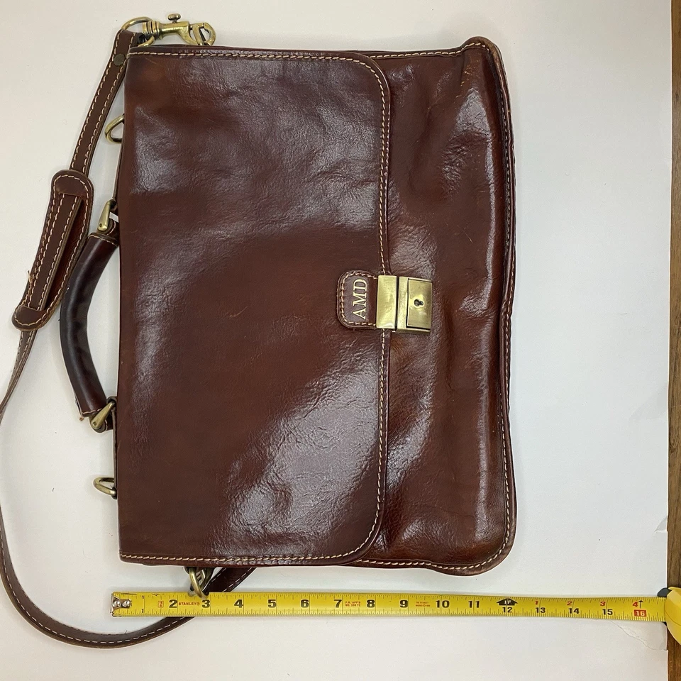 Maletín de cuero italiano Floto bolso mensajero con correa vintage Foto 3 de 4