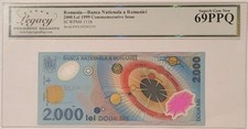 Romania 1999 2000 Lei Bank Note Superb Gem New 69 PPQ Legacy