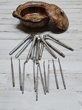 VINTAGE  Wood Nut Bowl With HMQ Cracker And Picks Nuts Pecans 16 Piece Set VTG