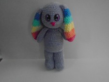 Handmade Lavender Rainbow Ears Chenille Bunny New