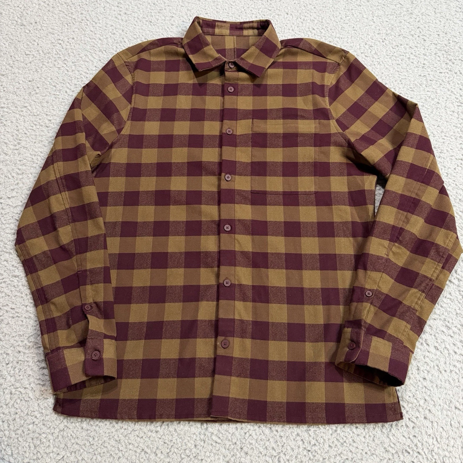 Lululemon Shirt Mens Medium Brown Purple Check Masons Peak Flannel Outdoors Work