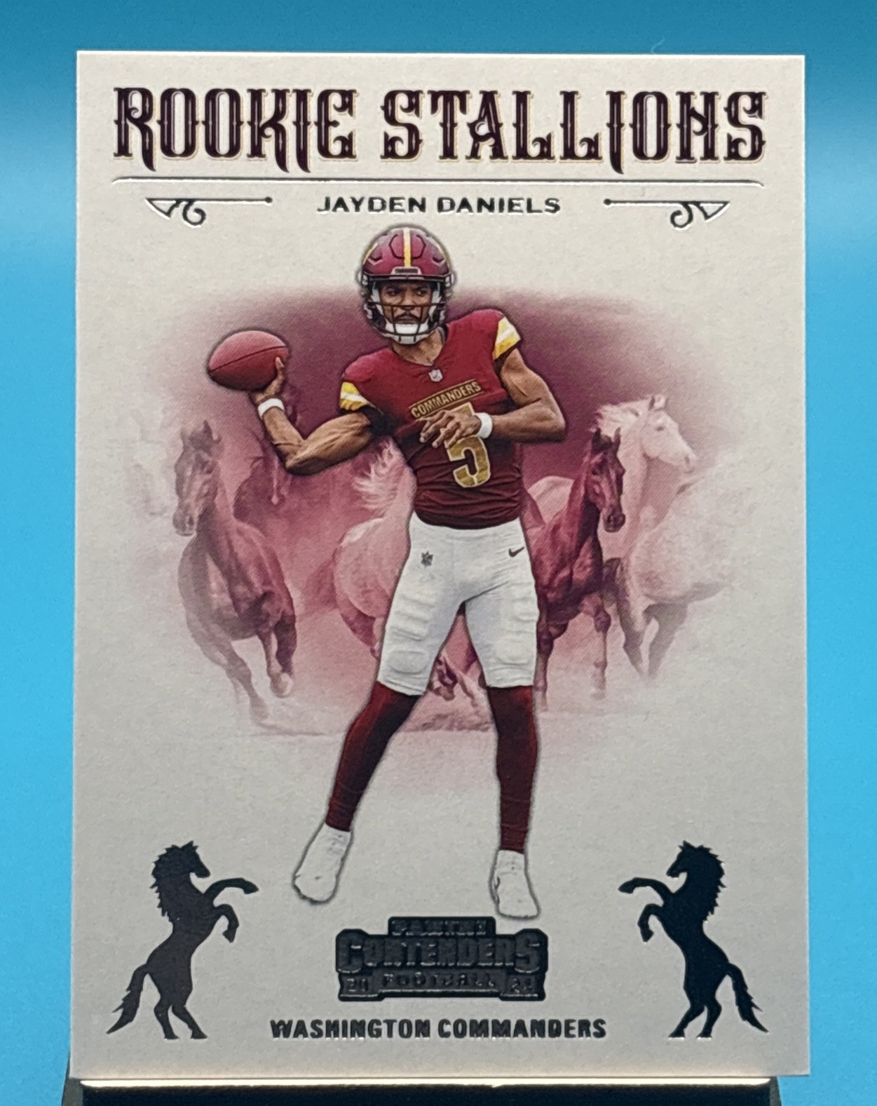 JAYDEN DANIELS 2024 CONTENDERS ROOKIE STALLIONS RED COMMANDERS RC