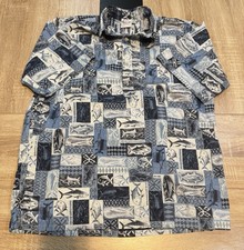 Go Barefoot Mens Medium Print Hawaiian Aloha Shirt Blue Fishes Made in USA