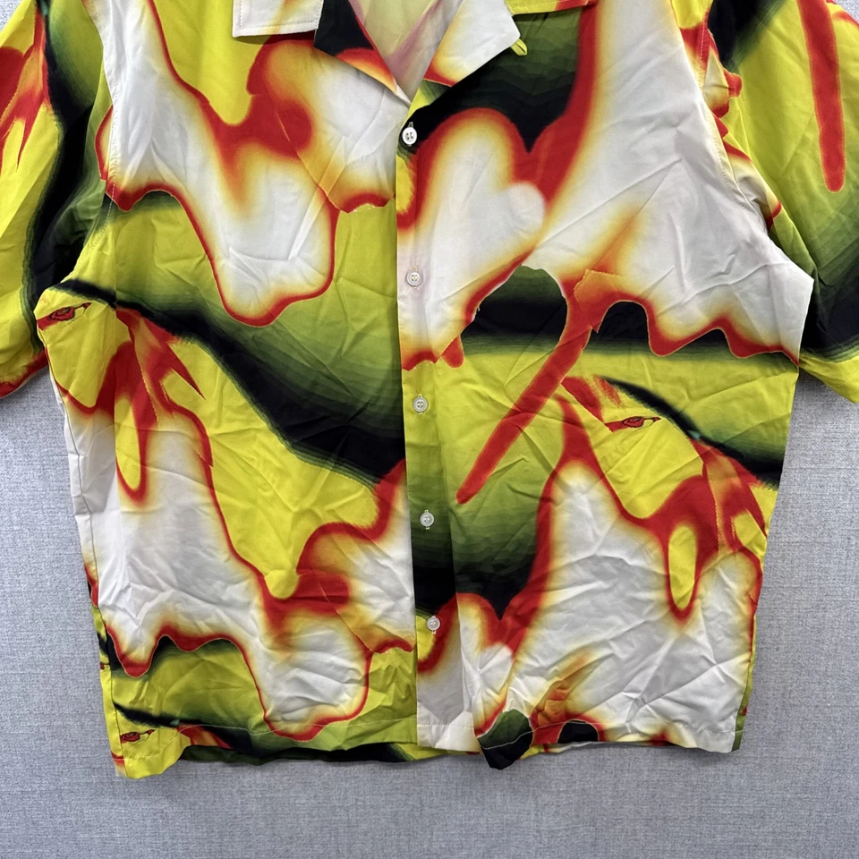 Camisa Zara Rhuigi Para Hombres Grande Amarilla Neón Abstracta Manga Corta Campamento Lazo Adulto Foto 4 de 4