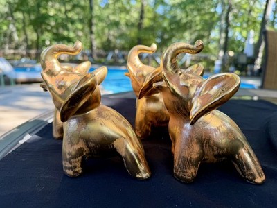 Vintage Stangl Elephant Raised Trunk  Gold   Decorated with 22Kt Gold-set of 4!
