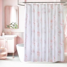 Pink Cute Floral Shower Curtain for Dorm Bathroom - Waterproof Fabric Pretty ...