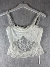Women s White Lace Camisole Semi-sheer Floral Lace M dium Ruffle Strap Trim