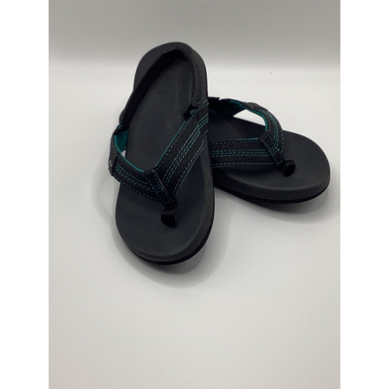 Reef Ahi Kids Flip Flops Black Teal Elastic Backstrap Sandals Size 11/12