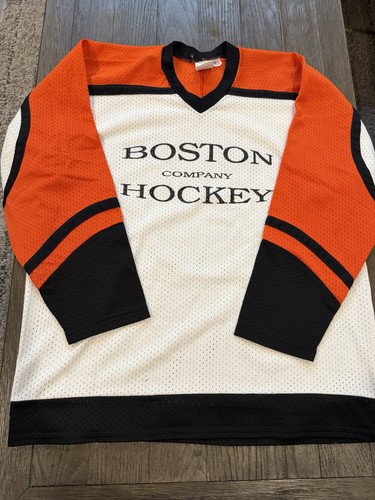 Mens Vintage 90’s CCM Maska Air Knit Hockey Jersey Boston Hockey Co Orange L
