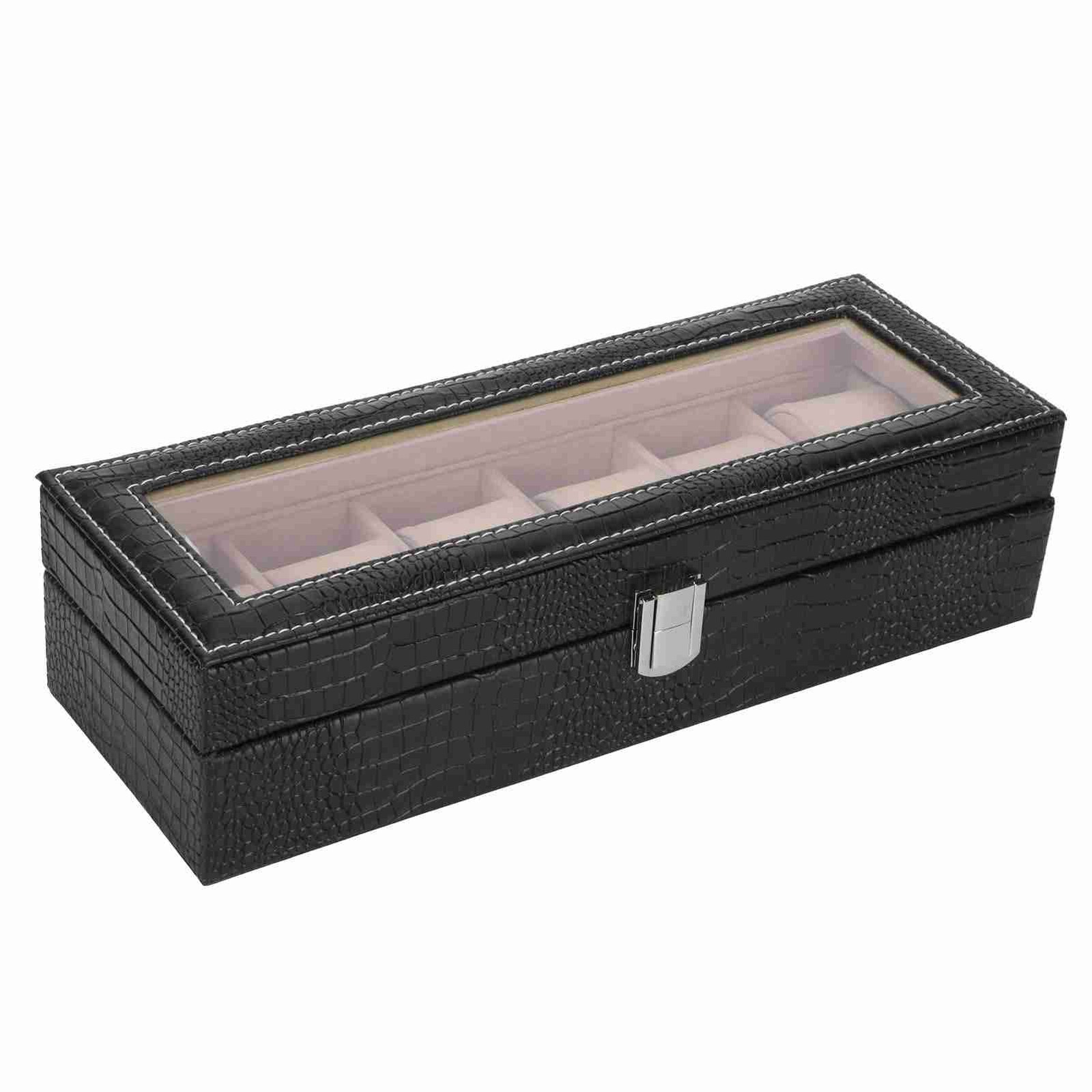 6-Slot Watch Box PU Leather Rectangular Wristwatch Display Case Organizer Gift