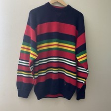 Tommy Hilfiger Mens Large Vintage Heavy Knit Sweater Striped Pullover Sweatshirt