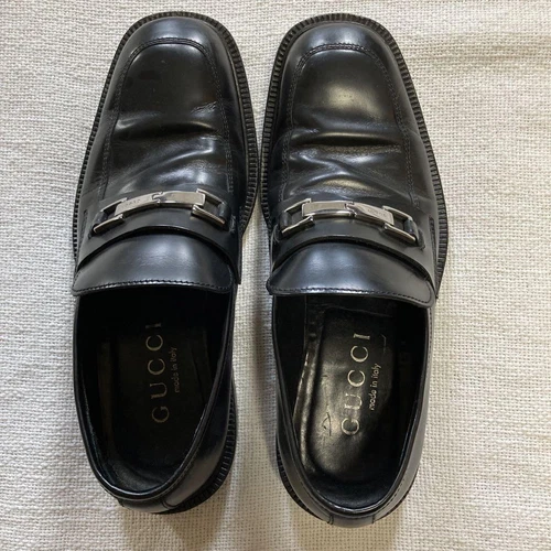Gucci scarpe eleganti uomo mocassini pelle morso di cavallo nero EU41 US7 5 autentiche