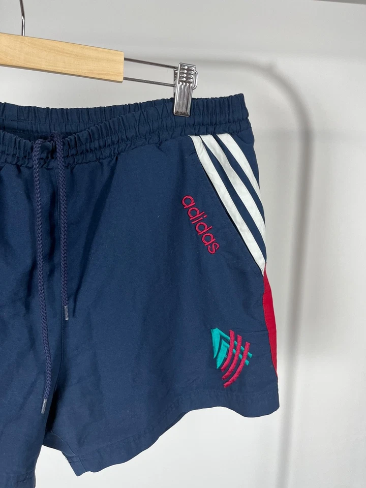 Pantalones Cortos de Natación Vintage Adidas Años 90 Rojo Azul Marino 3 Rayas Bordado Logo M Foto 3 de 4